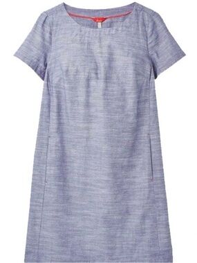 Joules Chambray FiFi Dress Blue and Red Textured Size 14 Norm Core Classic